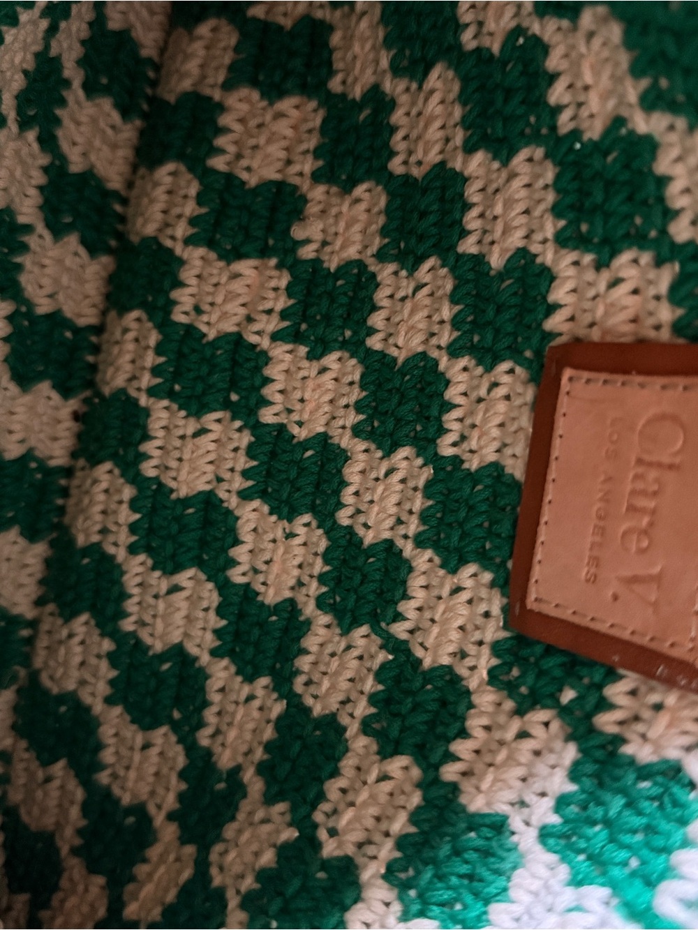 Clare V. Flat Clutch with Tabs in Sea Green & Cream Mini Crochet Checker - Picture 4 of 6